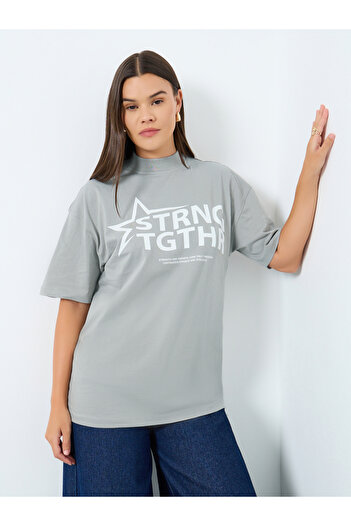Styli Grey Slogan Print Relaxed Fit T-Shirt