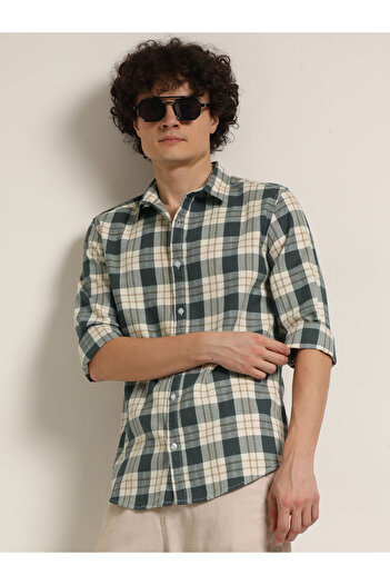 Bushirt By Styli Men Grey Checked Spread Collar Shirt