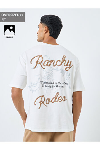 Styli Men White Ranchy Rodeo Graphic Oversized T-Shirt