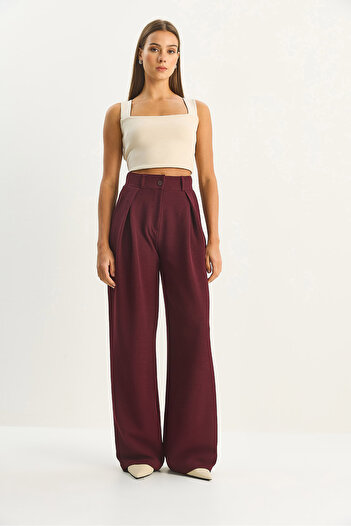 Bianco Lucci Women's High Waist Draped Pocket Detailed Pleated Trousers 1012 60283578