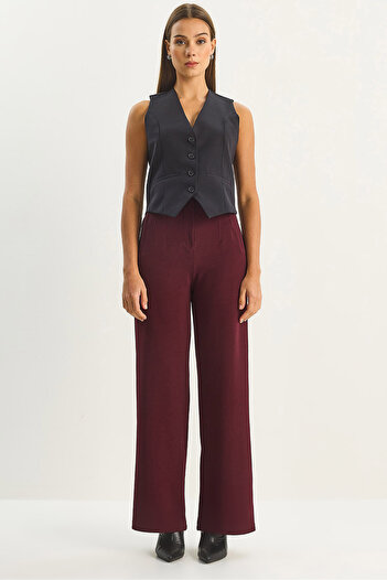 Bianco Lucci Women's High Waist Fillet Detailed Pocketed Wide Leg Trousers 1003 60283580