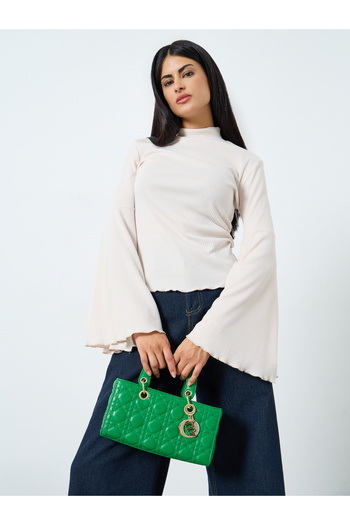 Take Two By Styli Green Quilted Bag with Metal Charm