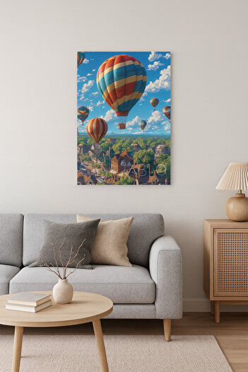 BLT DİZAYN Colorful Balloons over City Glass Painting – Rise of Freedom and Hope