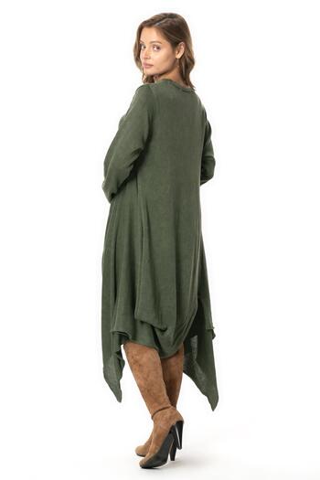 Eliş Şile Bezi Long Sleeve Handan Asymmetrical Cut Autumn and Winter Flowy Midi Length Knitwear Dress Khaki Hk