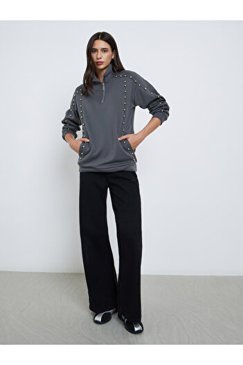 Styli Grey Regular Fit Studded Sweatshirt