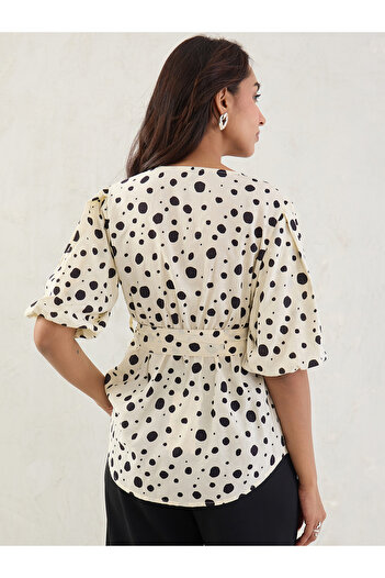Femmella By Styli Off White Polka Dot Wrap Top