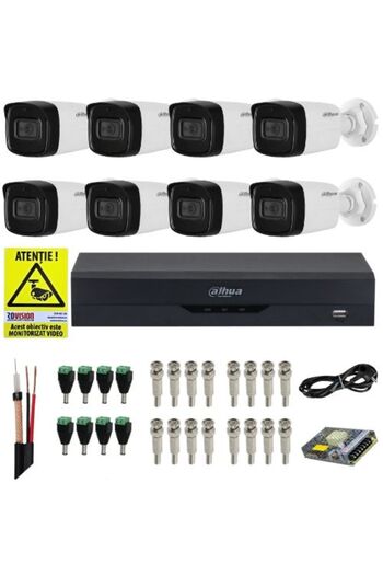 DAHUA Kit de supraveghere 4K (8MP) cu 8 camere - IR 80m, microfon, DVR AI cu 8 canale, accesorii