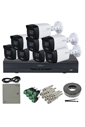 DAHUA analog surveillance kit - 8×5MP cameras (3.6mm, 40m IR/white light, mic) + 8-channel 4K AI DV