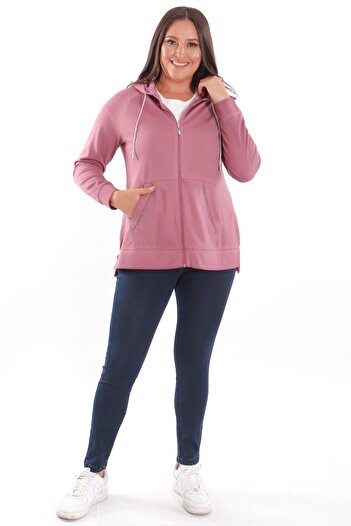 Metpoint Φούτερ Trend42plus Plus Size με κουκούλα, λεπτομέρεια τσέπης και χρώμα μπορντό με εφαρμογή μπατίκ