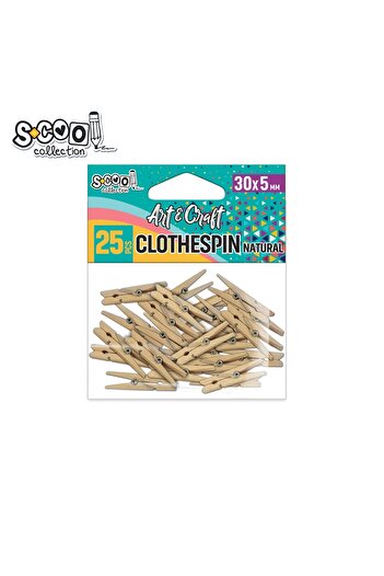 S COOL Craft accessories — wooden clips, 30x5 mm, 25 pcs/set - S-COOL