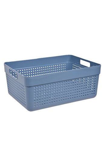 SHOPIENS Storage Basket, Perforated, Handles, 10L, Blue, Plastic, 32x23x14cm