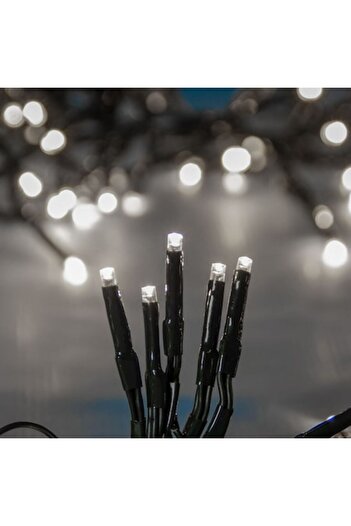 SHOPIENS LED Light String, 100 Bulbs, Cool White, Green Cable, 6m, Programs, IP44