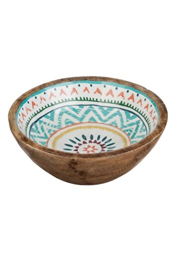 SHOPIENS Enamelled Wooden Bowl, Aztec Pattern, Multicolor, 20 cm, 0.52 L