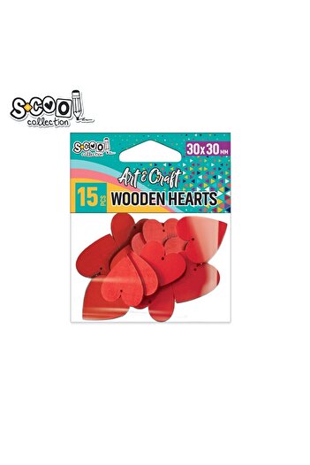 S COOL Craft accessories, wooden hearts, 30x30mm, 15 pcs/set - S-COOL