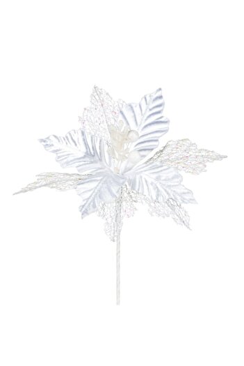 SHOPIENS Artificial Christmas Flower Velvet Lace Glitter White 21 cm
