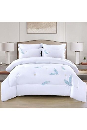 Comfy 6Pc Plush Cotton Luxurious Embroidery King Size White Comforter Set