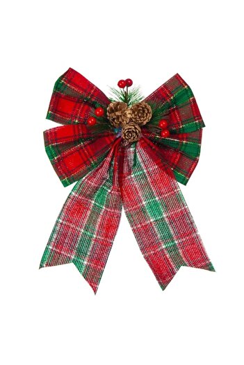 OEM Decorative Christmas Bow, Plaid Pattern, Red & Green, 32x23 cm