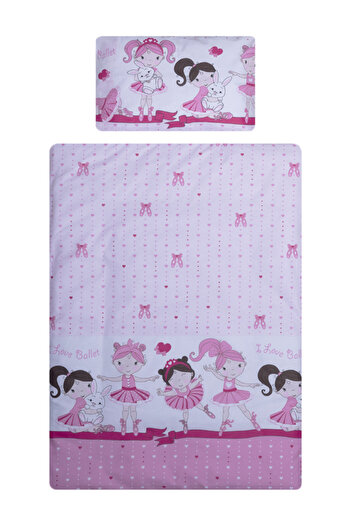 Beberoyal Set lenjerie bumbac 3 piese pentru saltea de 120 x 60 cm, Dancing Girls Roz, Beberoyal, LJ-003-106