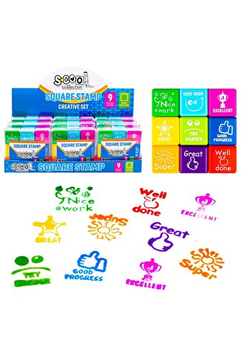 S COOL Craft Accessories, Square Stamps, 9 pcs/set - S-COOL