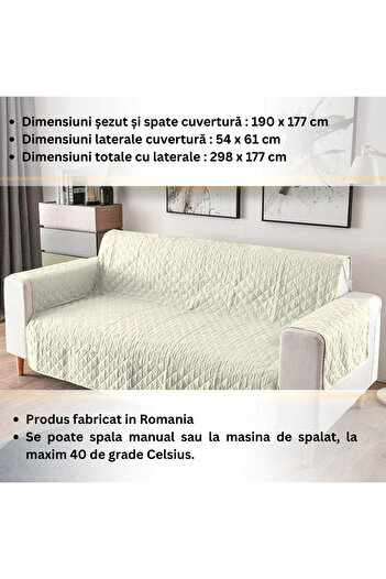 OEM Quilted sofa cover, 3-seater, double-sided, Butter, 100% polyester (microfiber)