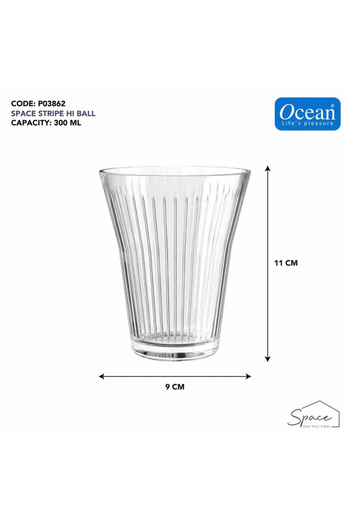 OCEAN By Styli 6-Piece Space Stripe Hi Ball Glass Set, 300ml