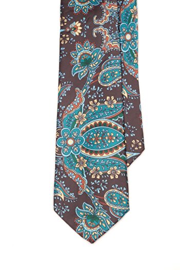 6AM Ceremony Classic brown tie with green and gold paisley print
