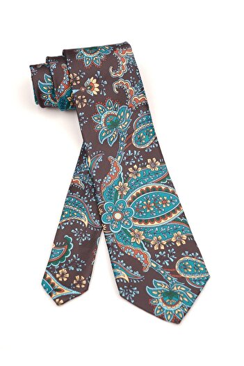 6AM Ceremony Classic brown tie with green and gold paisley print