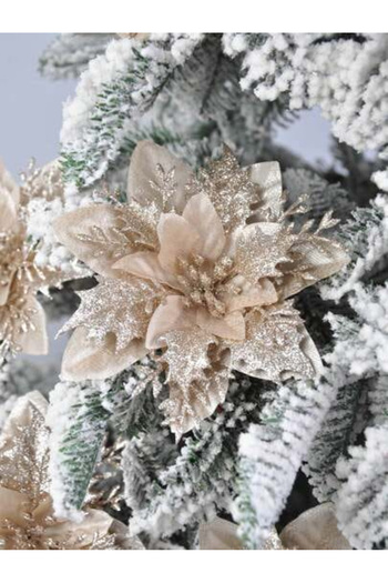 BaoBao Floare de Craciun Poinsettia bicolor cu glitter, clip/tija, 32 cm