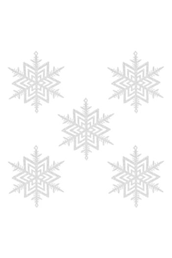 ANTBRO Christmas tree ornament - white glitter snowflake, 10cm, set of 5