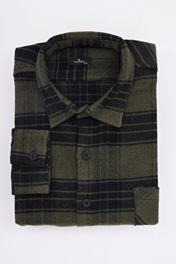 Tudors Men's big size plus size long sleeve plaid winter lumberjack shirt with pockets