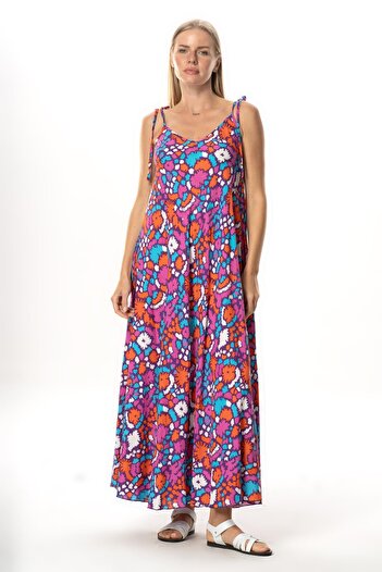 Eliş Şile Bezi Strappy Viscose Suzan Long Summer Dress Abstract Purple Syt Purple