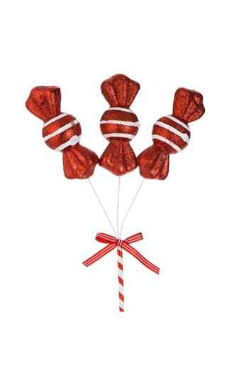 ANTBRO Christmas tree ornament stick with red/white candy, glitter and red bow, 60 cm