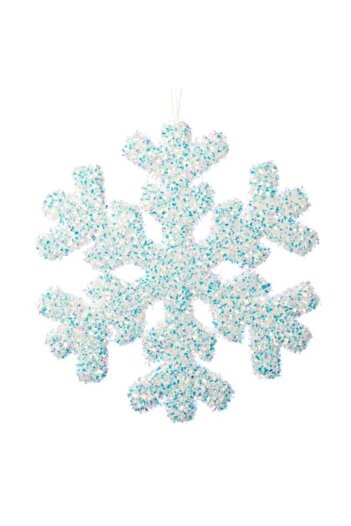 ANTBRO Christmas tree ornament - foam snowflake with white holographic tinsel, 22 cm