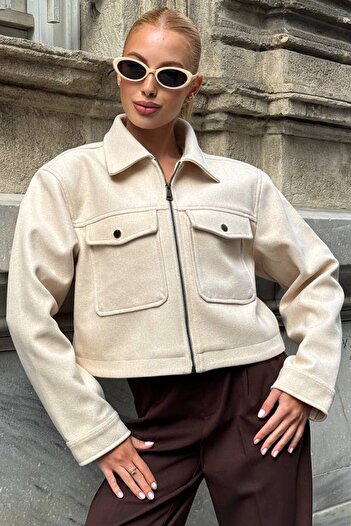 VAGGON Double Pocket Zipper Closure Cashmere Jacket