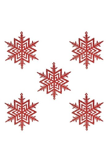 ANTBRO Christmas tree ornament - snowflake with red glitter, 10cm, set of 5