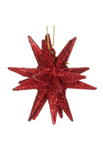OEM Ornamental Christmas tree bauble in 3D snowflake shape, red, 9 cm