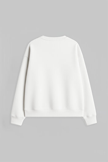 Sokak Butik Hoodless Relaxed Fit Women's White Basic Sweatshirt