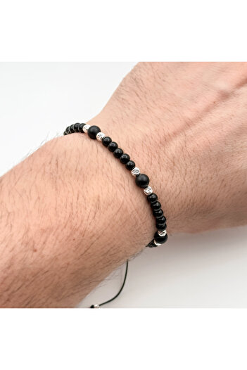 Velar Bracelets Cord Bracelet with Onyx and 925 Silver Balls