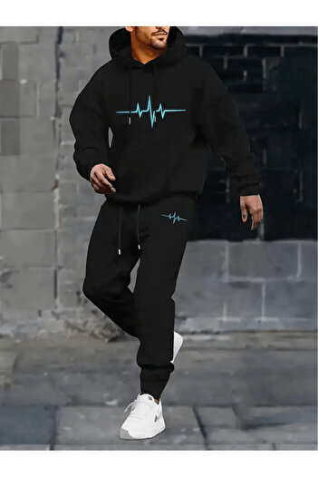 LAVİTTA Men's Neon Heartbeat Printed Tracksuit Set
