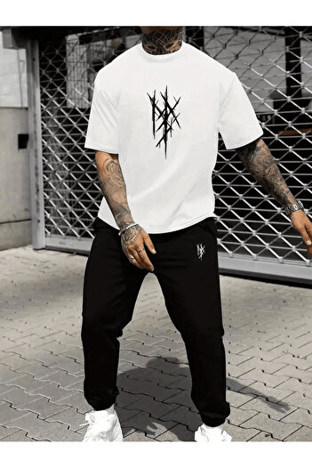 LAVİTTA Ripped Effect Graphic Sports Men's T-Shirt and Bottom Set