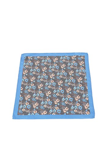 6AM Ceremony Pocket square with blue and beige flowers – 100% silk