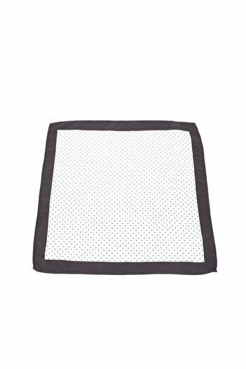 6AM Ceremony White pocket square with black polka dots and grey border