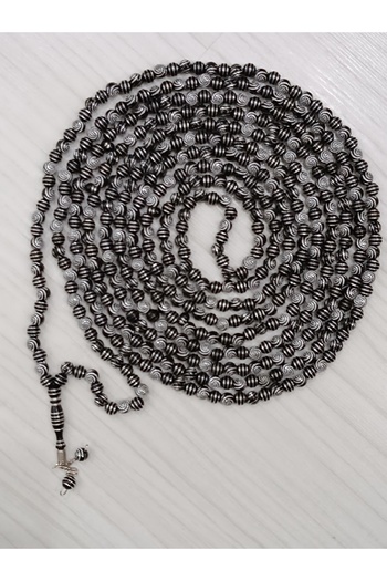 Bayraktar 500 Luxury Tesbi̇h (Prayer Beads) Black Color with Gilt Process (Patterned)