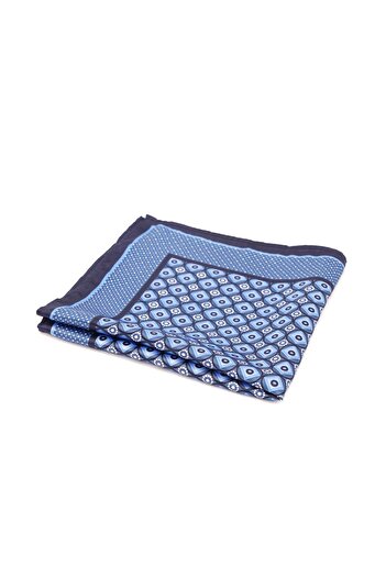 6AM Ceremony Blue pocket square with geometric print and contrasting border