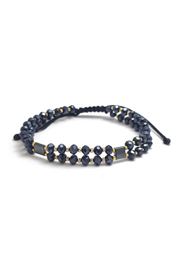 Bijolin Gold Double bracelet with 10 2mm 14k gold beads and metallic gray crystals