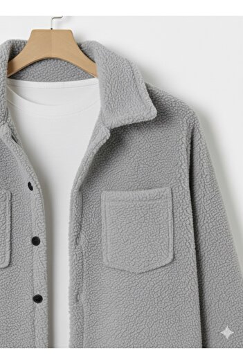 Minharir Unisex Plush Pocket Detailed Shirt Jacket