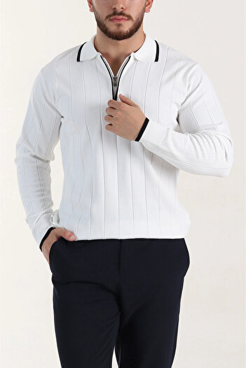 MENOFOURSWEAR Old Money High Quality Long Sleeve Polo Neck Men's Knitwear Sweater White