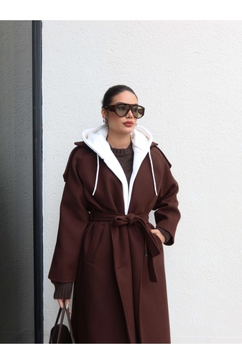 ESRAHELVACI Button Hooded Belted Coat