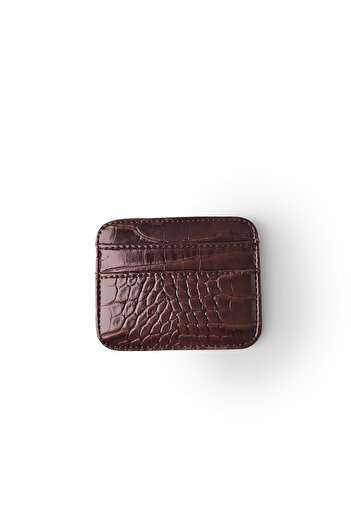 Ecrou Croco Leather Basic Card Holder Brown