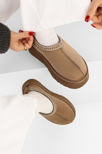 Shoeberry Women's Uggps Mink Furry Short Suede Flat Slippers